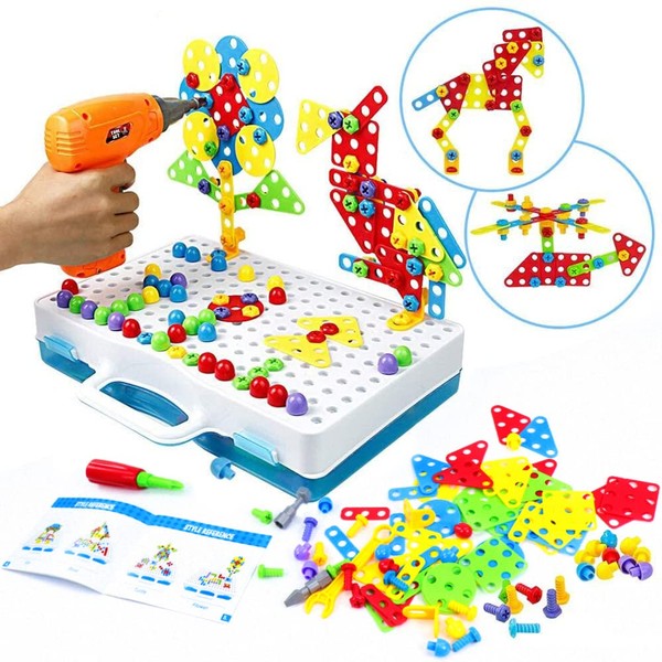 Symiu Mosaic Children's 3D Puzzle – Educational Toy Building Toy Electronic Drilling Creative Screw Toy Educational and Scientific Games for Children Girl Boy 3 4 5 Years