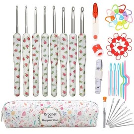 Crochet Kits for Beginners Adults | 8 PCS Crochet Hook Set | Crochet Gift | 2.5-6mm Crochet Hooks with Case (White Flowers)