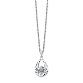 Solid 925 Sterling Silver Blue Topaz Pendant Necklace Charm Chain - with Secure Lobster Lock Clasp 18"