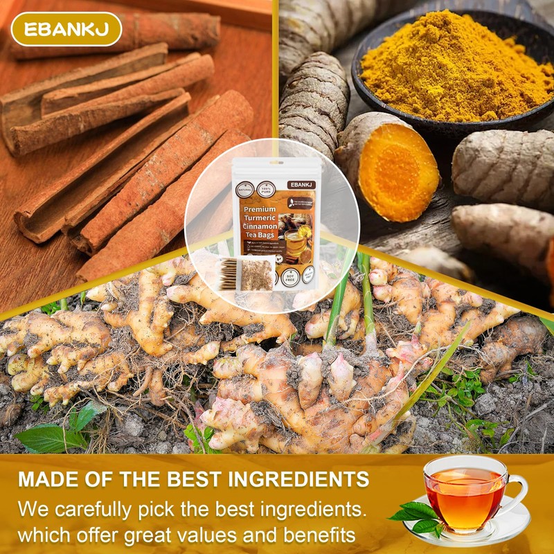 Turmeric cinnamon tea bag, handmade, caffeine free, relieves stress and