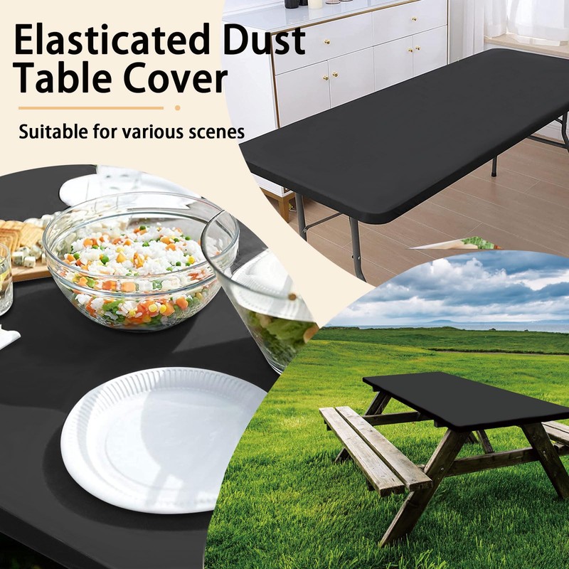 Roucerlin Rectangular Picnic Table Cover, Polyester Elastic Tablecloth for Folding