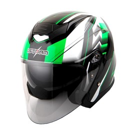 1Storm Motorcycle Open Face Helmet Scooter Classical Knight Bike Dual Lens/Sun Visor Racing Green