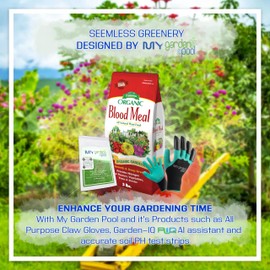 Espoma DB03 Blood Meal 3 lb. with My Garden Pool PH Soil Test Strips 20 ct, and My Garden Pool Superior Gardening Claw Gloves and Garden-IQ, Smart Gardening AI Assistant!