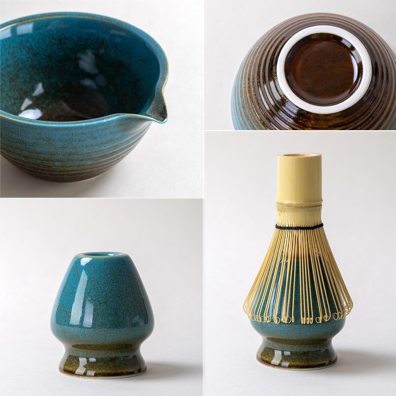 Traditional Matcha Tea Ceremony Set with Ceramic Bowl, Bamboo Whisk,