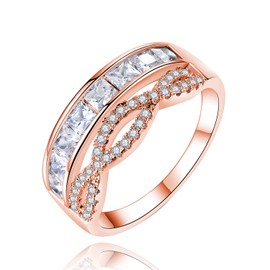 Uloveido Rose Gold Plated Princess Cut Cubic Zirconia Eternity Ring, Infinity Wedding Band Engagement Rings for Women Y937 (Rose Gold, 6)