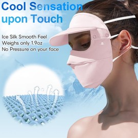 UPF 50+ Sun Hat for Golf Cycling Trekking Fishing, UV Protective Visor Headwear, Summer Outdoor Face Mask Cover Detachable Pink