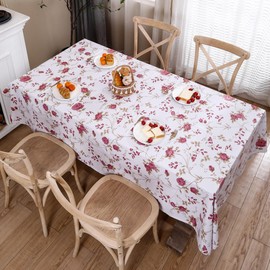 HRNJJYP Heavy Duty Vinyl Tablecloth with Flannel Backing Waterproof Oil-Proof Plastic Table Cloth Stain-Resistant Wipeable Rectangle or Square Table Cover for Dining, Camping (Flower, 60X102 Inch)