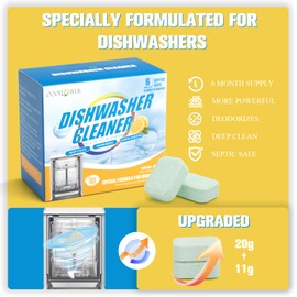 OOOFLOWER 6-Pack Dishwasher Detergent and Deodorizer Tablets, Deep Clean Formula, Dishwasher Safe, Removes Scale, Odors, and Hard Water Residue (Lemon Scent)