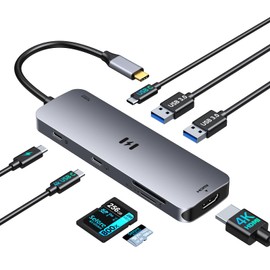 USB C Docking Station 2 Monitor, 8 in 1 Laptop DockingStation with 4K HDMI, 100W PD Charging, USB-C Video, 3 USBC/A 3.0, Card Reader, USB C Hub Multiport Adapter for HP/Dell/ASUS