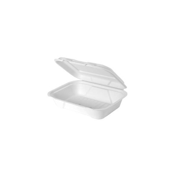 Genpak HF219 9" White Hinged Hoagie Take-Out Container| Compostable Made with Annually Renewable and Natural Fiber | Excellent Grease, Oil and Water Resistance | 9" x 5" x 3" Case Count 250