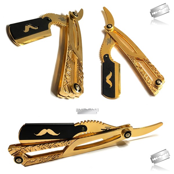 Professional Grade Barbershop Straight Edge Razor in Gold Dipped Finish