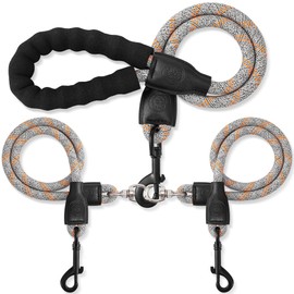 Mengbei tribe Double Dog Leash, Dual Dog Leash, 360° Swivel No Tangle Walking Training Two Dog Leash, Comfortable Shock Absorbing Climbing Reflective Leash for Small Medium and Large Dogs