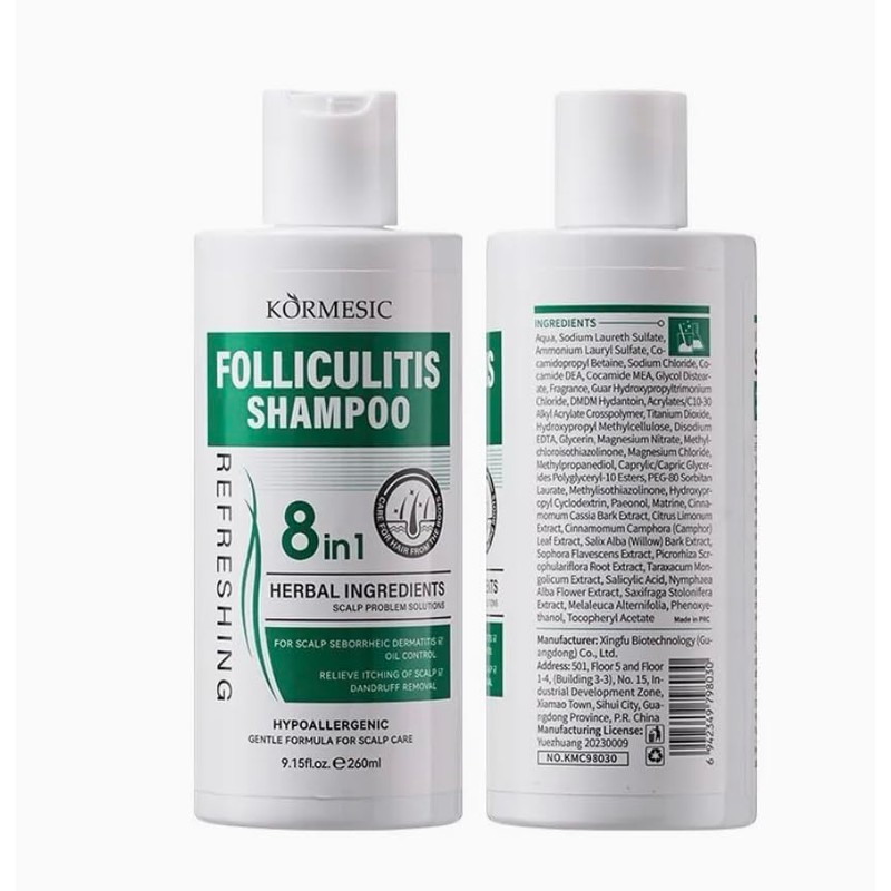 Shampoo para Foliculitis 8 en 1, Ingredientes Herbales, Hipoalergénico, Control