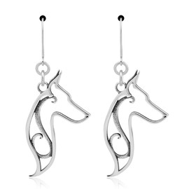 Sterling Silver Doberman Pinscher Earrings, Cropped Ears Head