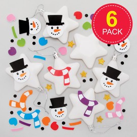 Baker Ross FE921 Christmas Snowman Star Bauble Kits - Pack of 6, Make Your Own Christmas Decorations, Festive Tree Ornaments for Kids to Decorate and Display, Hanging Decorations for Christmas Trees
