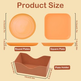 Mulaibdin 16 Piece Plate Set, Plastic Plates, Reusable, Camping Plates, BPA-Free, Plastic Dinner Plates, 5.7 Inches, Colourful Children's Plates Plastic with Plate Stand, Unbreakable Plates for BBQ,