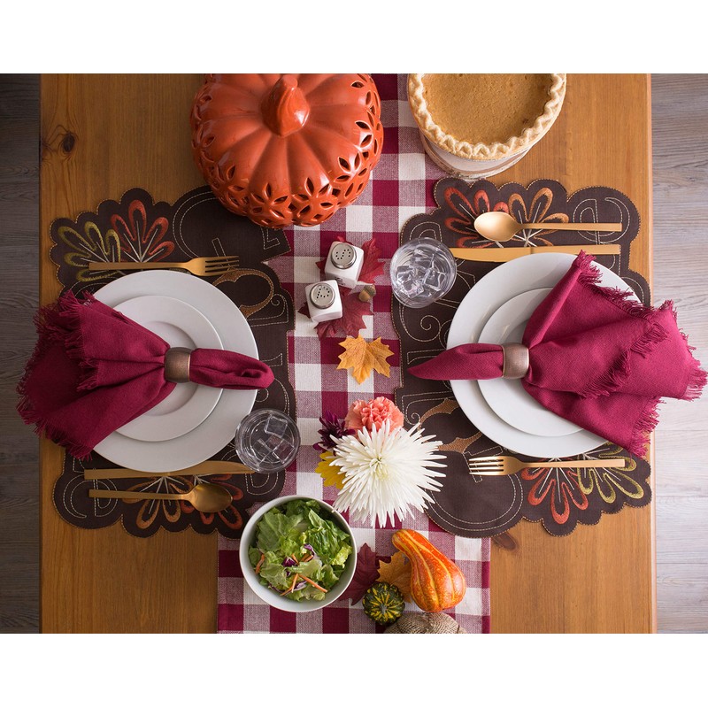 DII Everyday Collection, Fringed Solid Tabletop, Napkin Set, Wine, 6