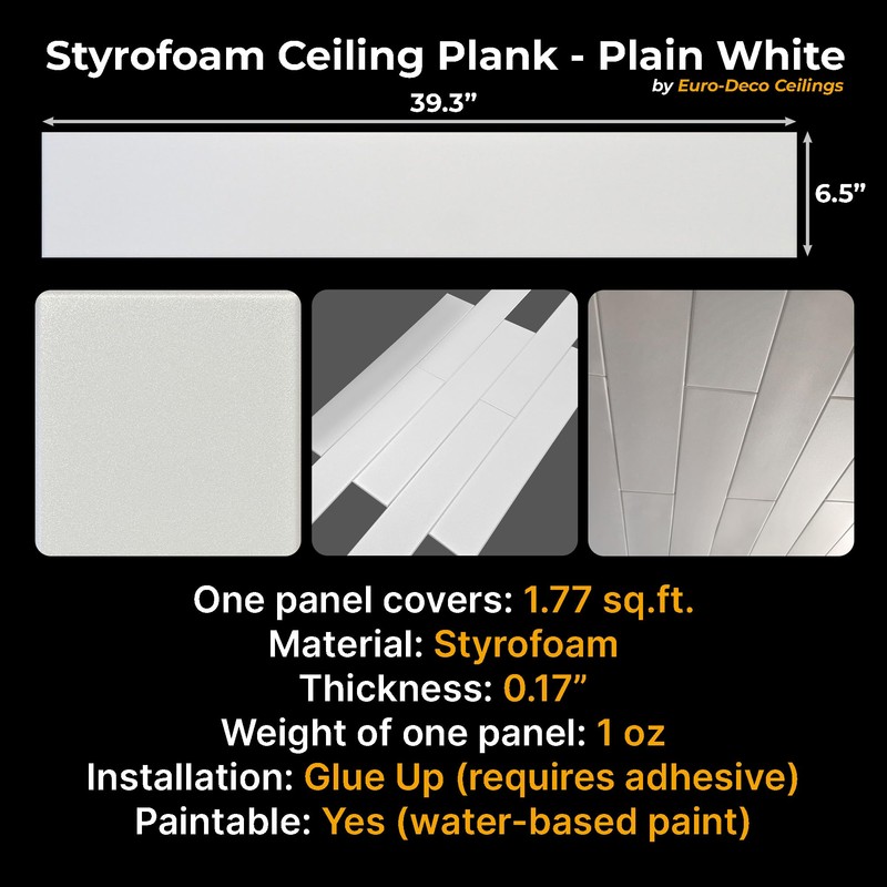 DIY Glue Up Ceiling Tiles Panel/Planks - 39.3" x 6.5",