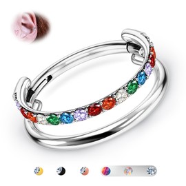 BodyBonita G23 Titanium Cartilage Earring Stacked Clicker 16G CZ Double/Triple Septum Piercing Conch Shmuck Tragus Daith Helix Earrings Nose Ring Hoop Earrings for Women Men Silver/Gold 8/10/12 mm,