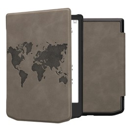 kwmobile Cover Compatible with Pocketbook Verse/Verse Pro/Verse Color/Vivlio Light/Light HD Cover - eReader Case - Travel Outline Grey