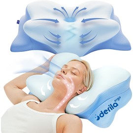 Derila Ergo Almohada Cervical para Dormir – Almohada para Cuello de Espuma Memory Foam con Diseño Ergonómico para Dormir Boca Arriba y de Lado (54 x 36 x 12 cm)