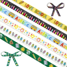 6 Rolls Back to School Ribbons for Crafts Teacher Ribbon 3/8" 30 Yards Total Welcome School Grosgrain School Themed Pencil Ribbon for Wrapping Gifts Kindergarten Party Supplies