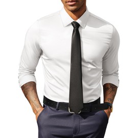 PJ PAUL JONES Mens Travel Dress Shirt Lightweight Wrinkle Free Stretch Shirt for Business Trips White