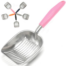 Frxat Cat Litter Scoop, Aluminum cat Litter Scooper, Solid and Durable Oversized Metal Litter Scoops, Solid Metal, Deep Scoop, Fecal screening, Solid Handlel Pink