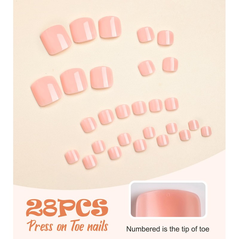 Morily Summer Press on Toenails Short Square, 28Pcs Nude Pink