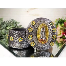 Ebros Gift Our Holy Lady Of Guadalupe Mother Mary Decorative Round Jewelry Rosary Box