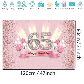65. Geburtstag Deko für Frauen, 65 Geburtstag Banner, 65. Geburtstagsfeier Poster Foto Hintergrund, 65 Geburtstag Party Kuchen/Tabelle/Mauer/Garten Dekoration Plakat