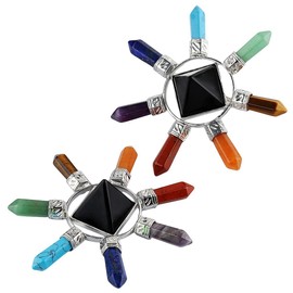 mookaitedecor Black Obsidian Healing Crystal Pyramid Energy with 7 Chakras Stone Points Wands Reiki Spiritual Decoration Figurine