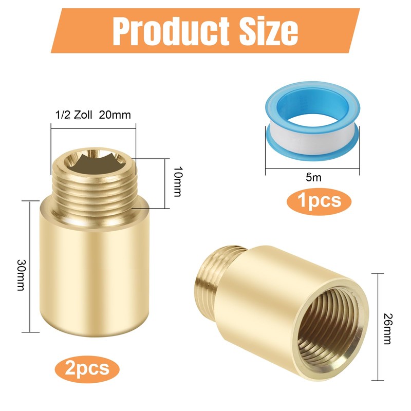 YFLeomry 2 Piece Tap Extension 1/2 Inch 30 mm Brass