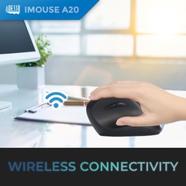 Adesso iMouse A20 Ergonomic Wireless Mouse, 1000/1600/2400 DPI, Vertical Design, Enhanced Optical Sensor, 6 Buttons, Compatible with Windows and Mac