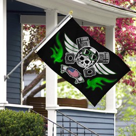 Piston Crossbones 3x5 Ft Biker Motorcycle Flag - Bold Vibrant Colors, UV Resistant, Golden Brass Grommets, Durable 100 Denier Polyester, Mighty-Locked Stitching - Perfect for Indoor or Outdoor Flying!