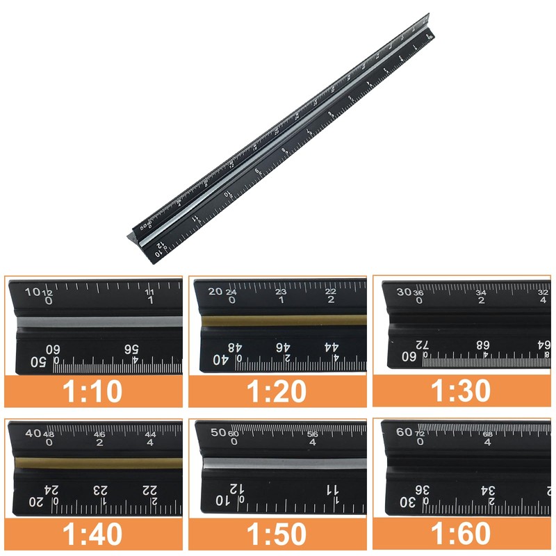 Piutouyar 12 Inch Engineer Scale Ruler,Laser-Etched Triangular Drafting Tool for