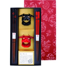Kawaii 27920 Chopsticks, Chrysanthemum Komon, Lion Mai, Chopsticks Rest, Assortment, 9.1 / 8.3 inches (23 / 21 cm)