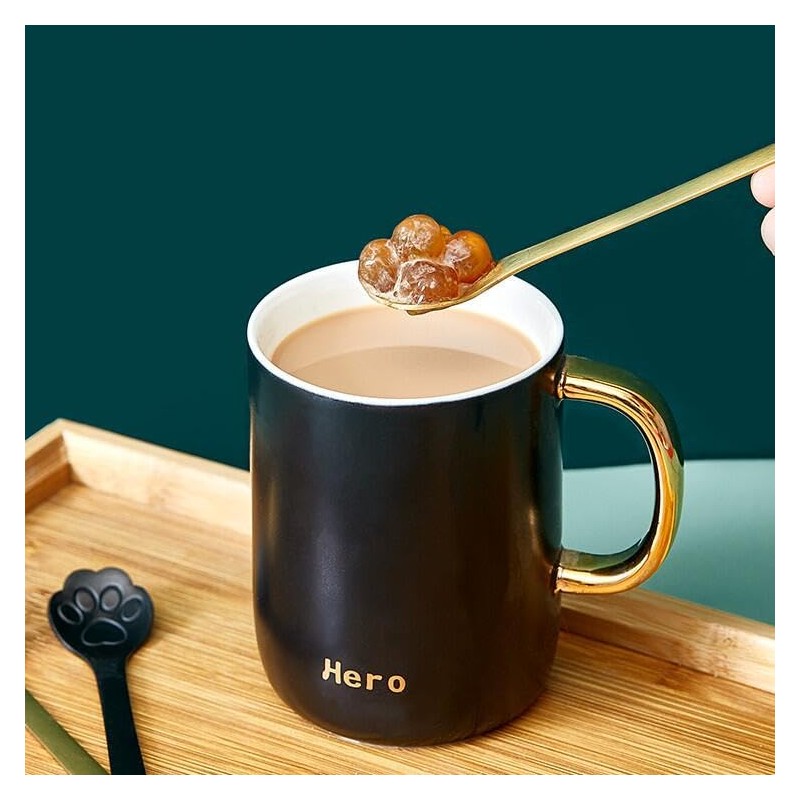 ZASA LIFE Cat Spoon, Hole, Black, Set of 4