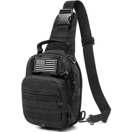 LIMHOO Tactical Sling Bag Backpack Shoulder Bag no USA Flag Patch (Black)