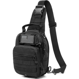 LIMHOO Tactical Sling Bag Backpack Shoulder Bag no USA Flag Patch (Black)
