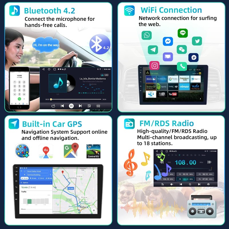 Podofo 2+32G Double Din Car Stereo with Wireless Apple Carplay