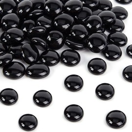 FUTUREPLUSX 1LB Black Flat Glass Marbles, Mancala Stones Dark Glass Beads Decorative Gem Pebbles Fishbowl Stocks for Vase Filler Table Scatter Home Decor