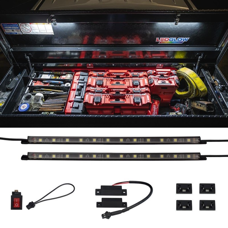 LEDGlow 2pc White Truck Tool Box LED Lighting Kit for