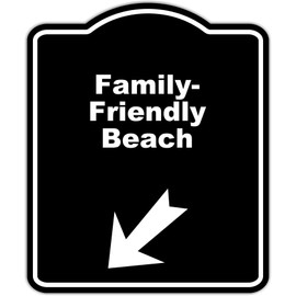 Family-Friendly Beach Black Sign Arrow Down Left Aluminum Composite Sign 8.5 x 10 inches