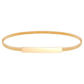 Gold Skinny Metal Belt for Women, Stretch Waistband with Rectangle Buckle for Dresses and Formal Wear