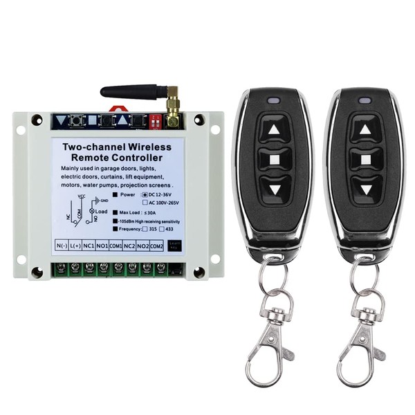DC 12v 24v 36v 48v Wireless Remote Control Switch 315MHz Wide Voltage 2CH 30A Relay Remote Control Switch Suitable for Many Fields.
