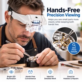 USB Rechargeable LED Head Magnifier for Watch Repair – Hands-Free Magnifying Glasses for Close Detail Work