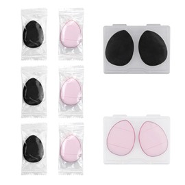 Luckyopt 6Pcs Mini Makeup Puff, Wet & Dry Drop-Shape Face Powder Puff with Small Case, Refined Mini Finger Puff for Under Eyes, Concealer, Highlight, Shadow, Powder Blusher, Powder (Black/Pink) (Pink+Black)