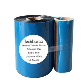 4.33" x 1476'(110mmx450m) Premium Enhanced Wax Thermal Transfer Ribbon, Core 1", with Empty Reel, Black, Ink Outside, Barcode Ribbon Compatible with Zebra Printer