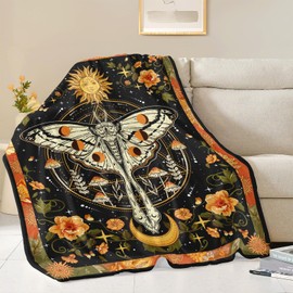 Lifeel Orange Moth Throw Blanket, Retro Boho Flower Butterfly Sun Moon Star Aesthetic Cozy Decor Nap Blankets Gift Sofa Bed Couch Chair or Dorm Throws 40×50 inches
